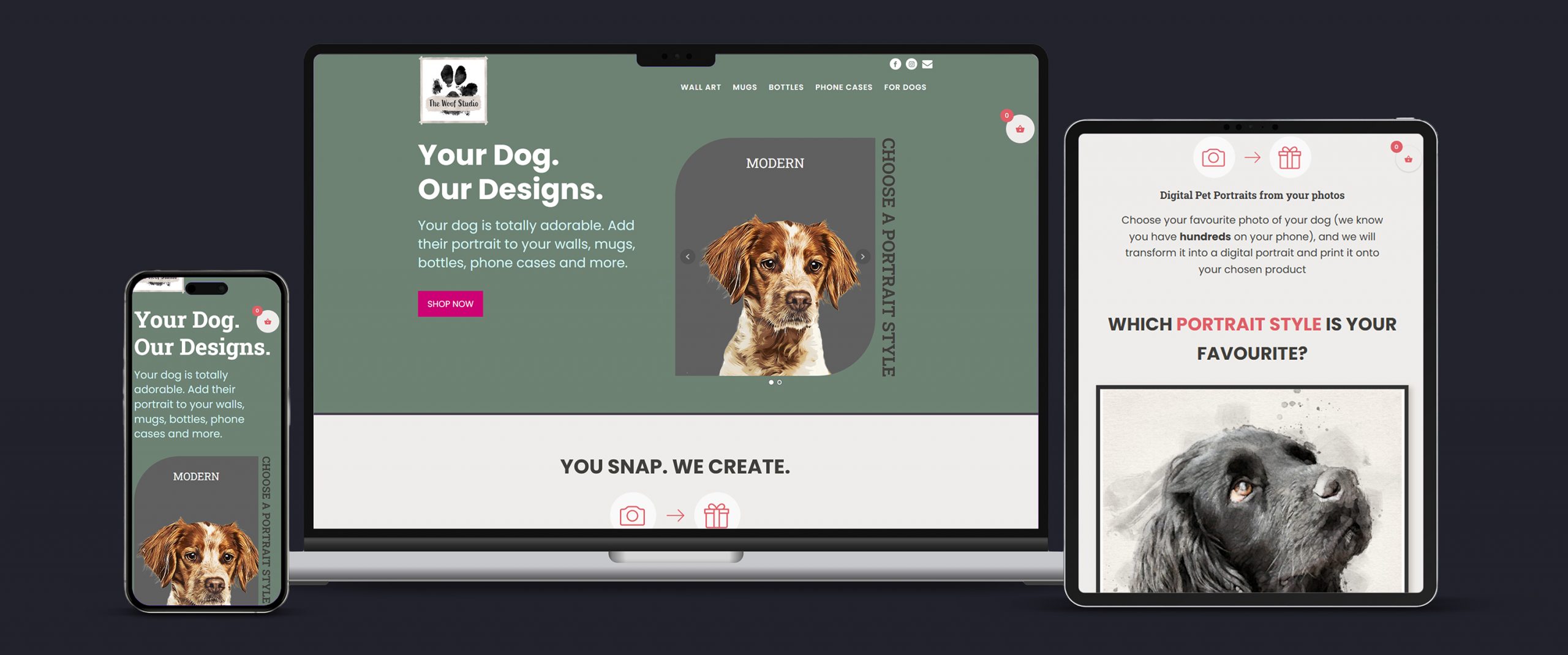 devices showing website design for the woof studio